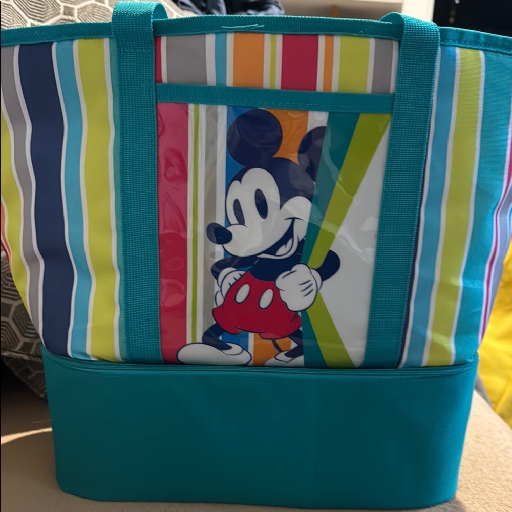 New Disney store Striped Mickey Mouse Tote with cooler bag